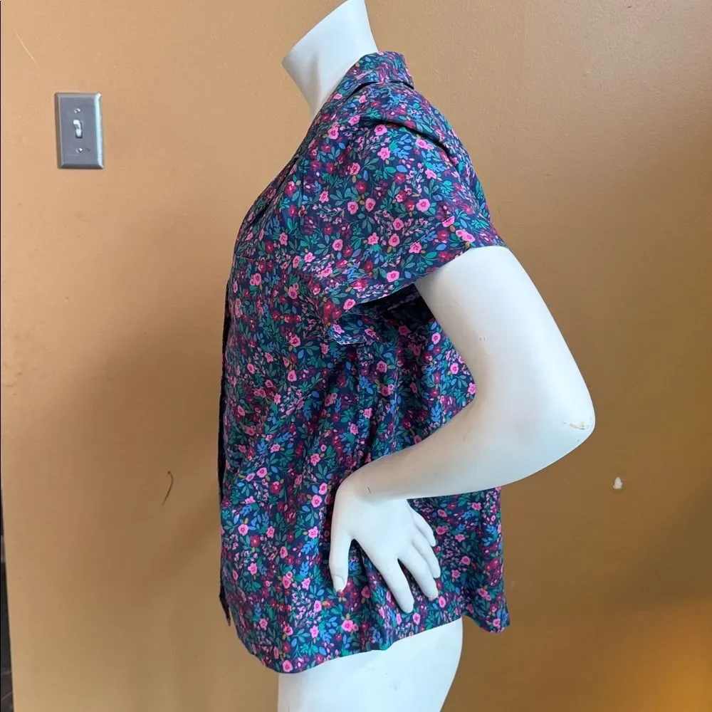 New women's J. Crew cotton pajama button down top in navy/pink floral Size L